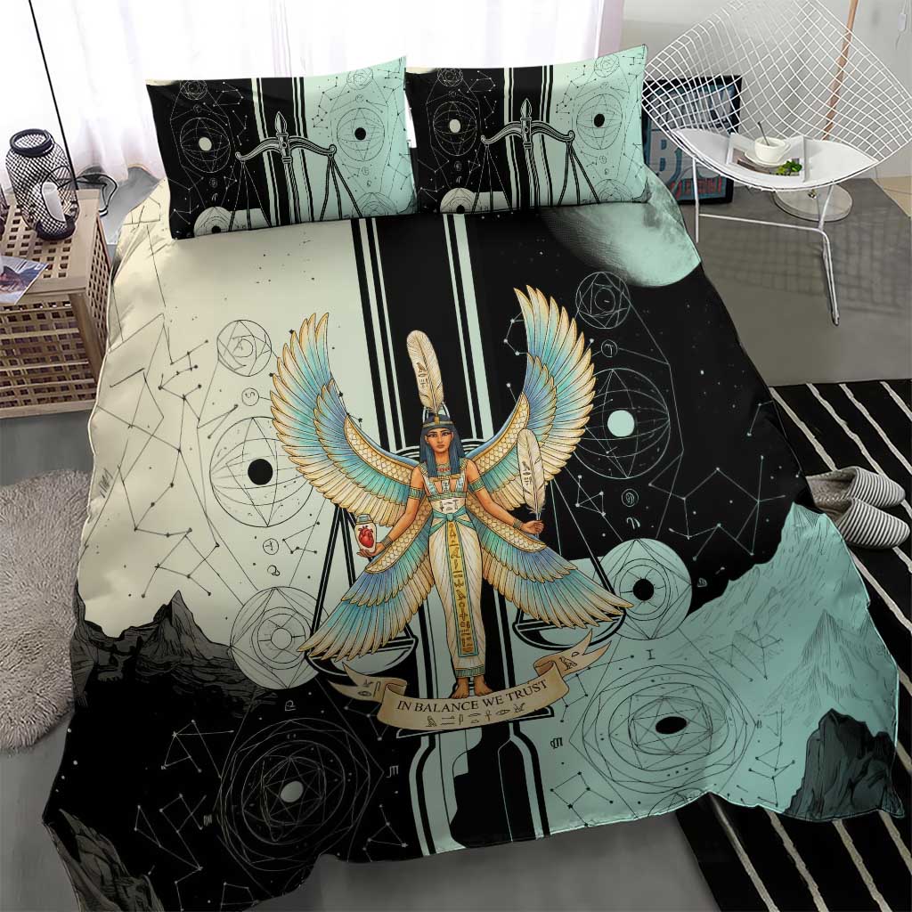 Ma’at Feather Egyptian Bedding Set with Scales Symbolizing Truth and Cosmic Balance