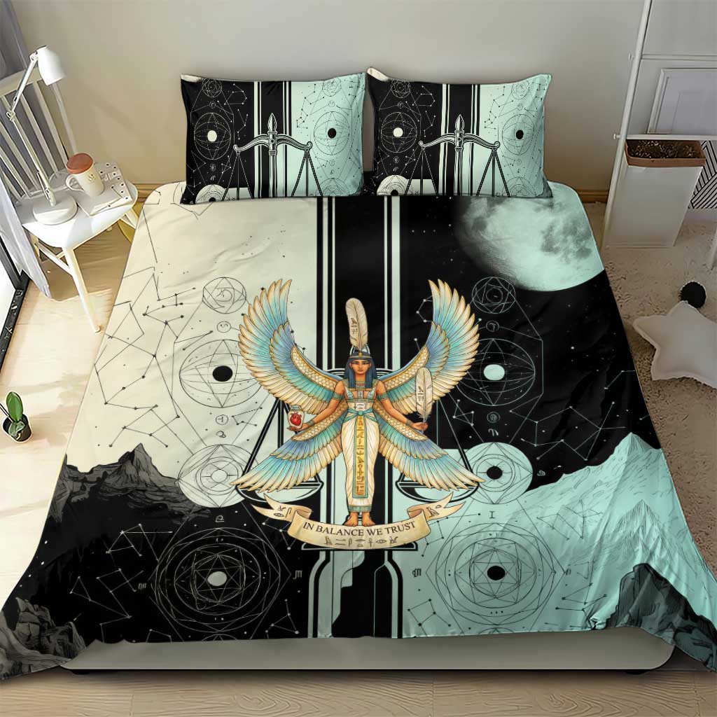 Ma’at Feather Egyptian Bedding Set with Scales Symbolizing Truth and Cosmic Balance