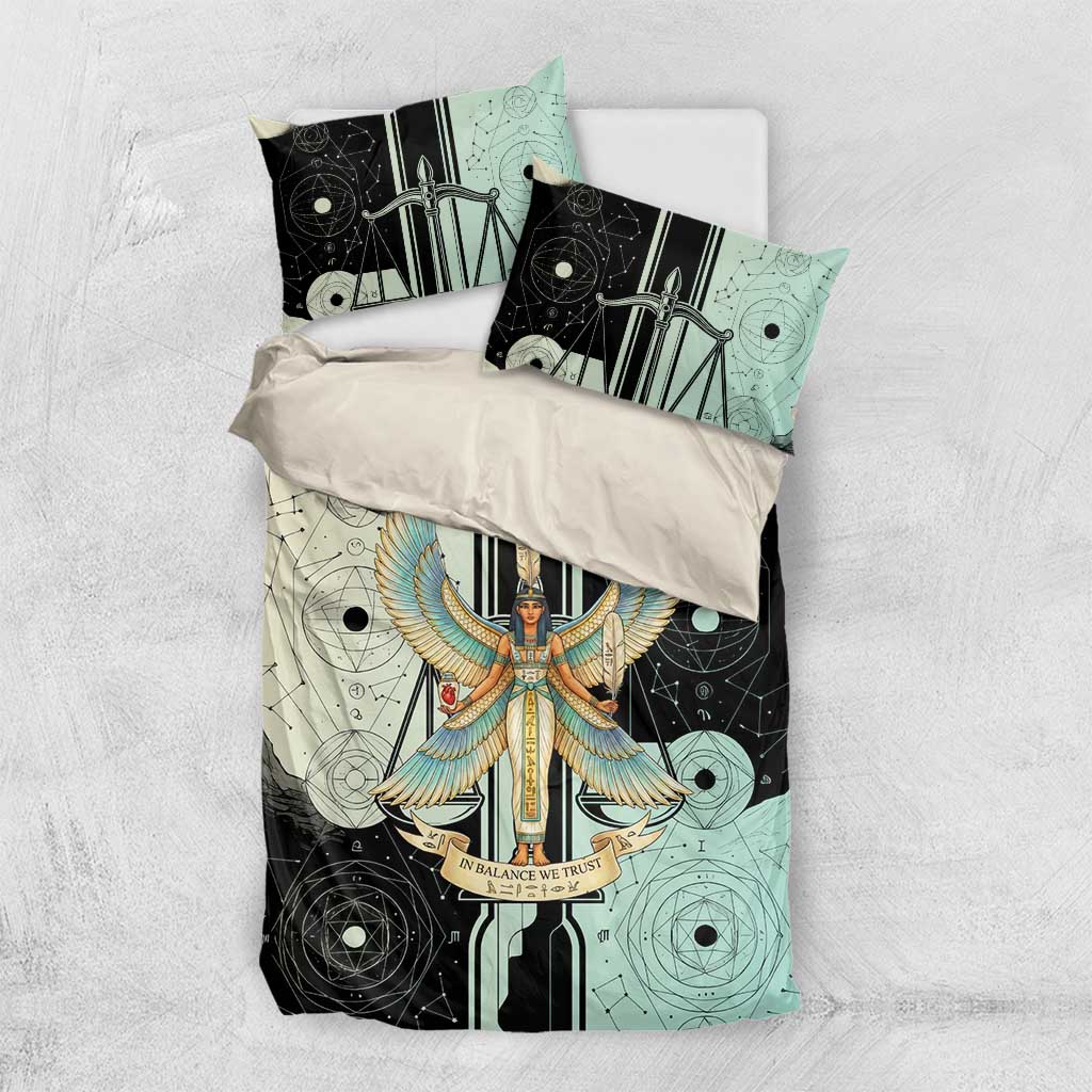 Ma’at Feather Egyptian Bedding Set with Scales Symbolizing Truth and Cosmic Balance