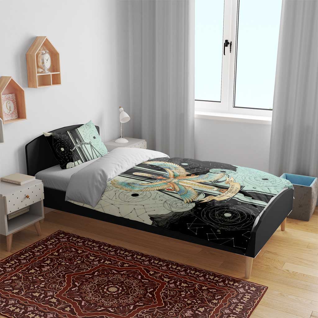 Ma’at Feather Egyptian Bedding Set with Scales Symbolizing Truth and Cosmic Balance