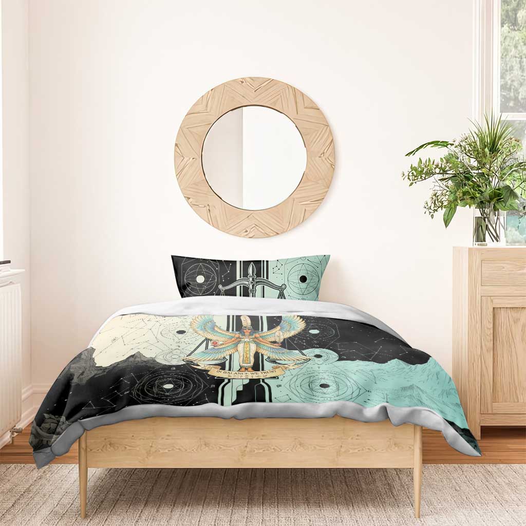 Ma’at Feather Egyptian Bedding Set with Scales Symbolizing Truth and Cosmic Balance