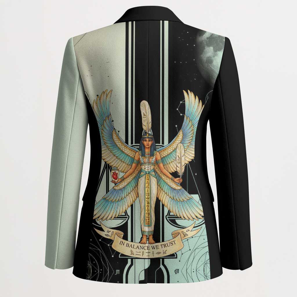 Ma’at Feather Egyptian Blazer with Scales Symbolizing Truth and Cosmic Balance