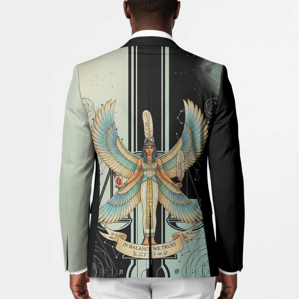 Ma’at Feather Egyptian Blazer with Scales Symbolizing Truth and Cosmic Balance
