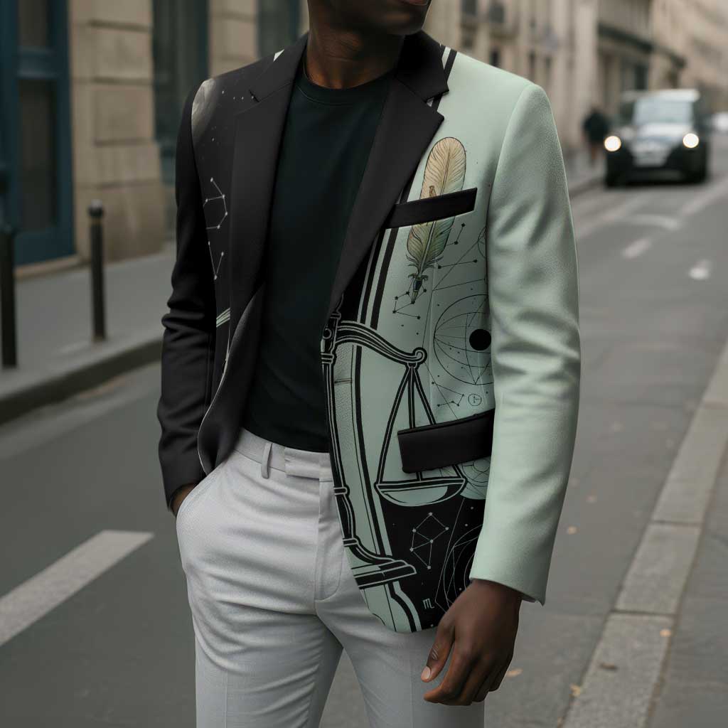Ma’at Feather Egyptian Blazer with Scales Symbolizing Truth and Cosmic Balance