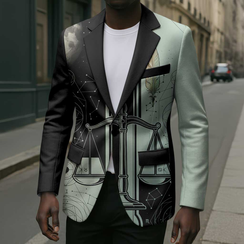 Ma’at Feather Egyptian Blazer with Scales Symbolizing Truth and Cosmic Balance