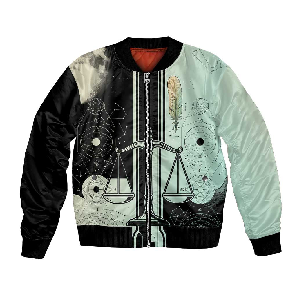 Ma’at Feather Egyptian Bomber Jacket with Scales Symbolizing Truth and Cosmic Balance