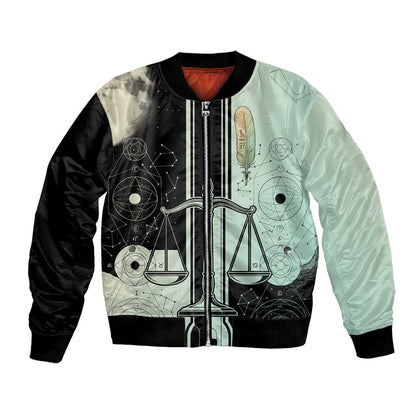 Ma’at Feather Egyptian Bomber Jacket with Scales Symbolizing Truth and Cosmic Balance