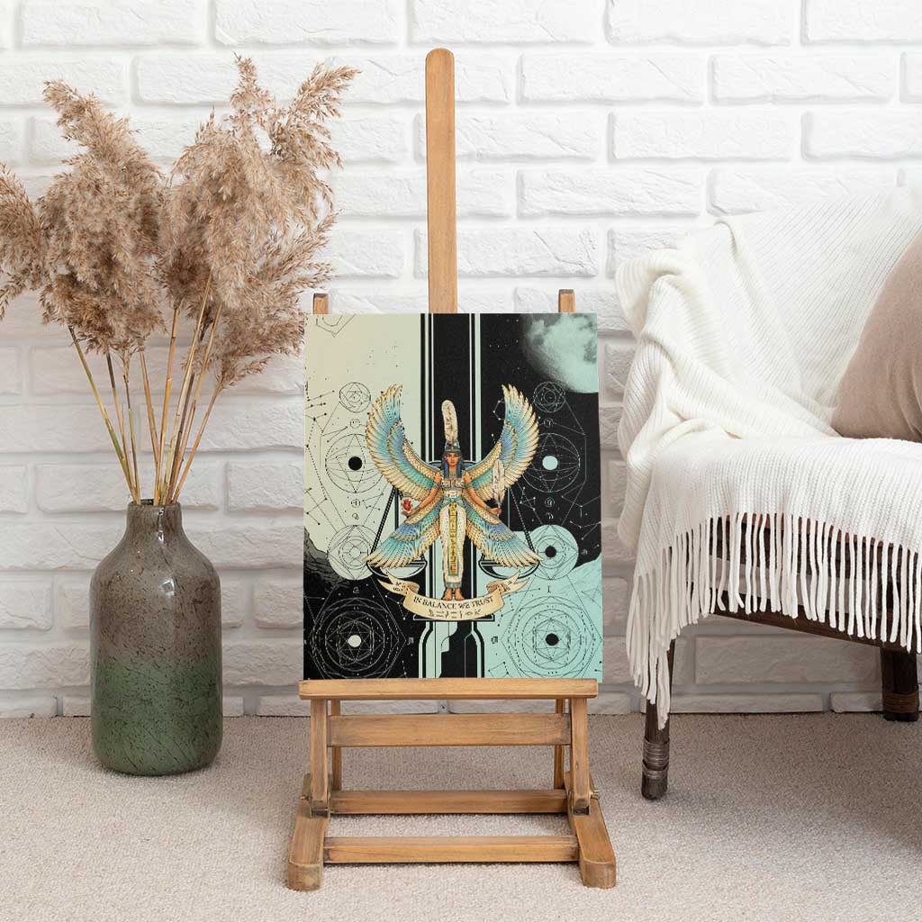 Ma’at Feather Egyptian Canvas Wall Art with Scales Symbolizing Truth and Cosmic Balance