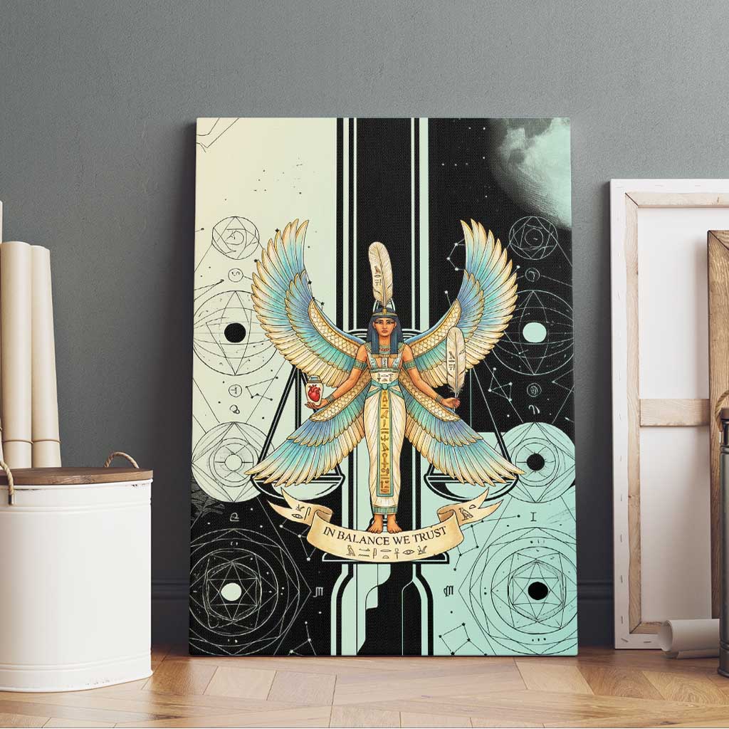 Ma’at Feather Egyptian Canvas Wall Art with Scales Symbolizing Truth and Cosmic Balance