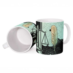 Ma’at Feather Egyptian Ceramic Mug with Scales Symbolizing Truth and Cosmic Balance