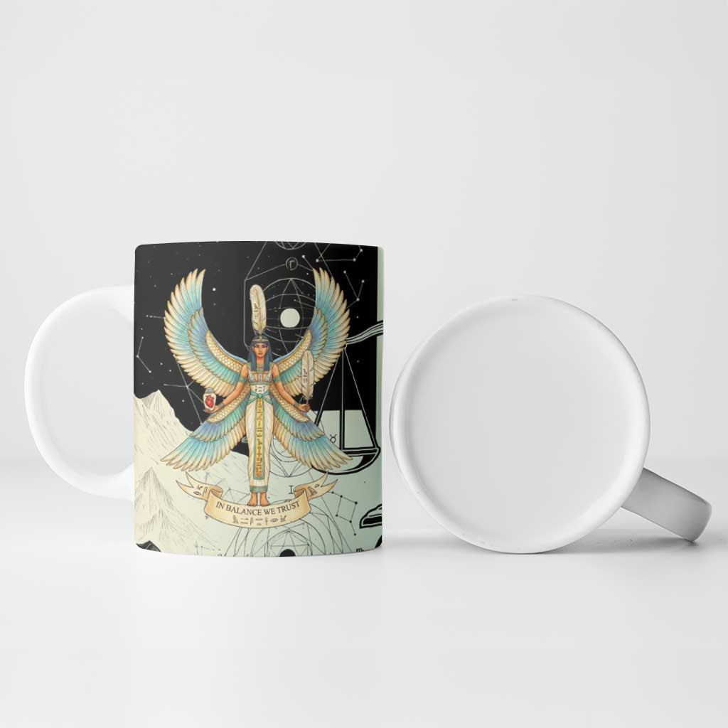 Ma’at Feather Egyptian Ceramic Mug with Scales Symbolizing Truth and Cosmic Balance