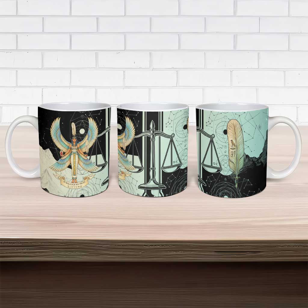 Ma’at Feather Egyptian Ceramic Mug with Scales Symbolizing Truth and Cosmic Balance