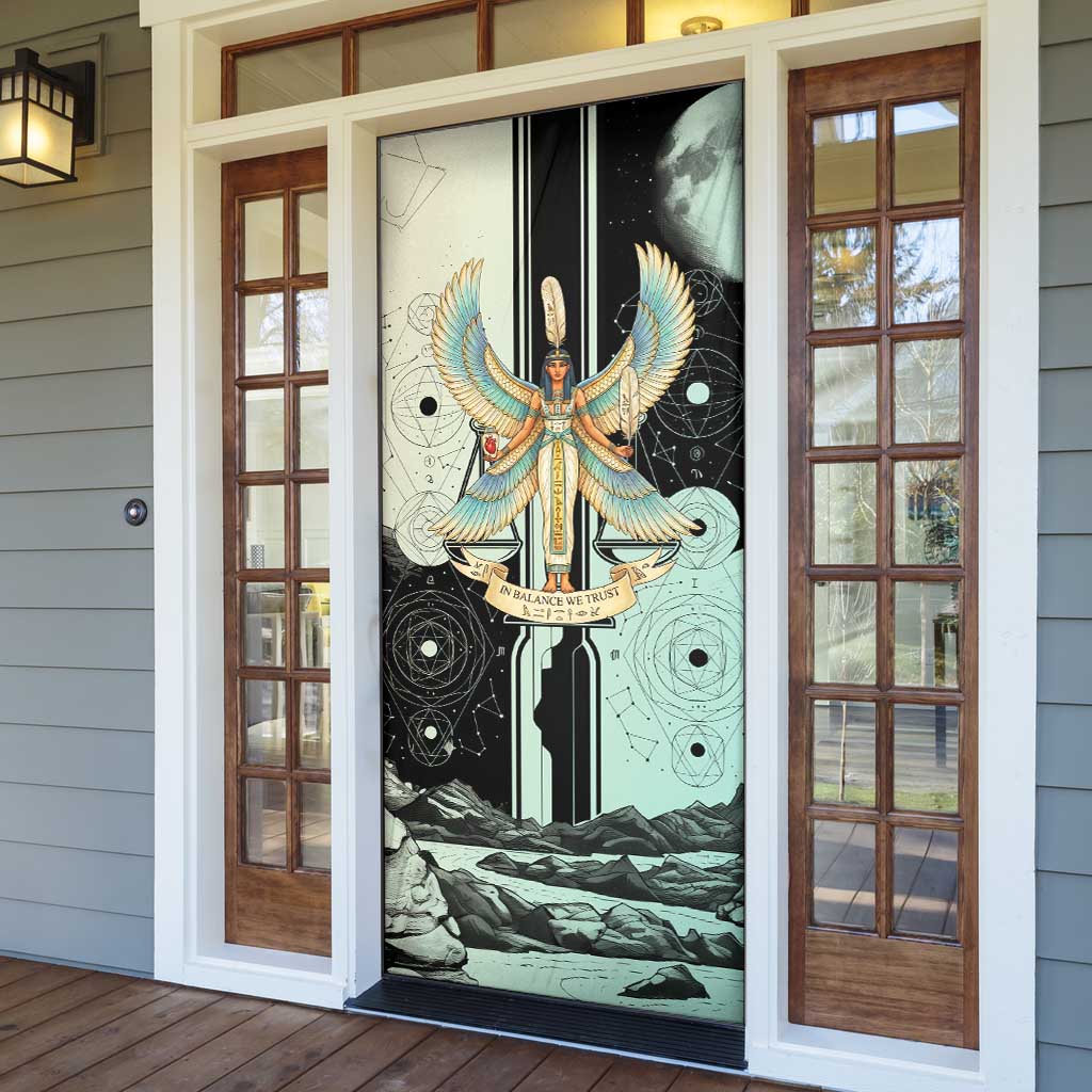 Ma’at Feather Egyptian Door Cover with Scales Symbolizing Truth and Cosmic Balance