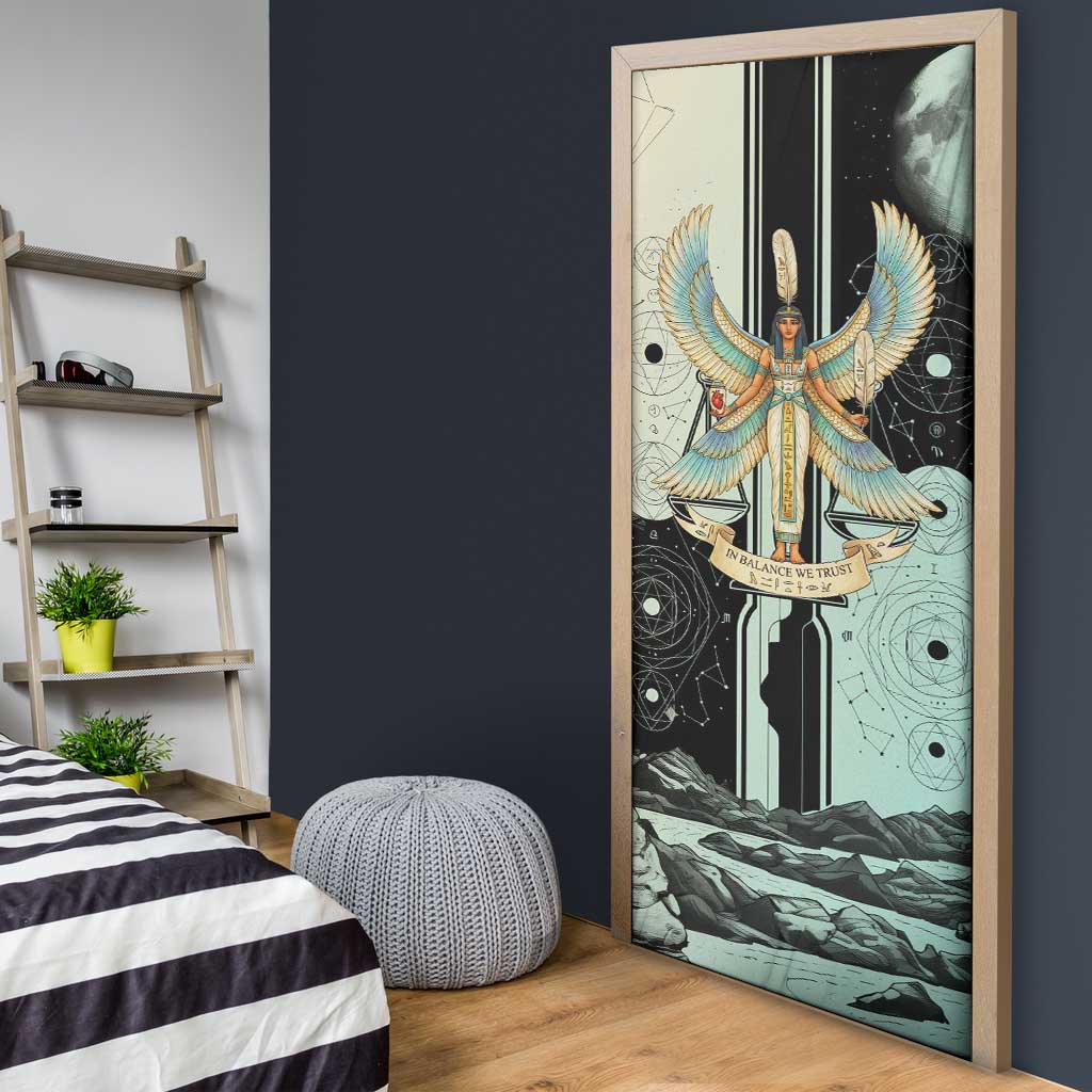 Ma’at Feather Egyptian Door Cover with Scales Symbolizing Truth and Cosmic Balance