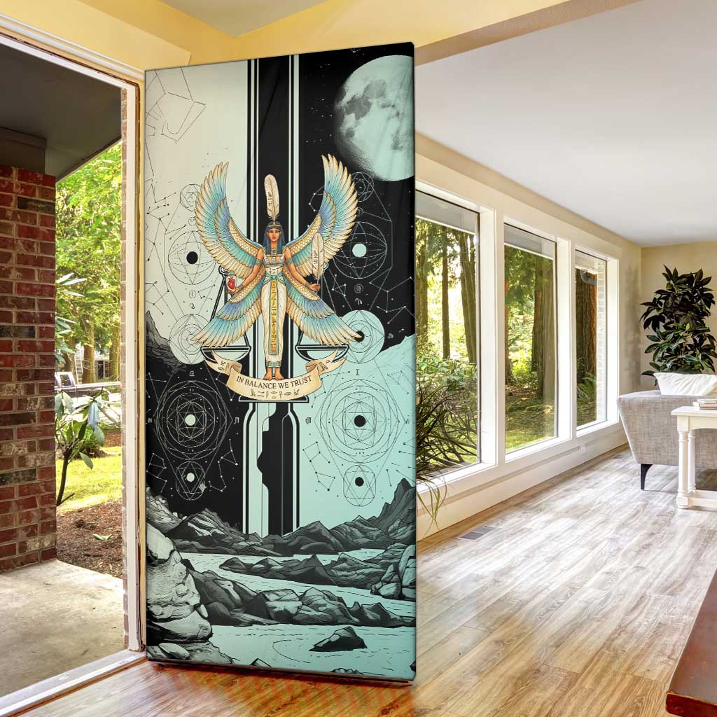Ma’at Feather Egyptian Door Cover with Scales Symbolizing Truth and Cosmic Balance