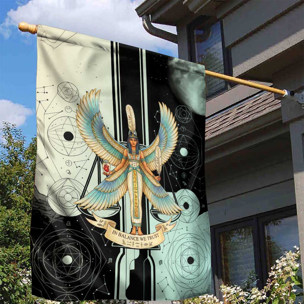 Ma’at Feather Egyptian Garden Flag with Scales Symbolizing Truth and Cosmic Balance