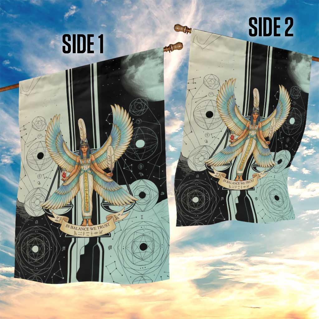 Ma’at Feather Egyptian Garden Flag with Scales Symbolizing Truth and Cosmic Balance