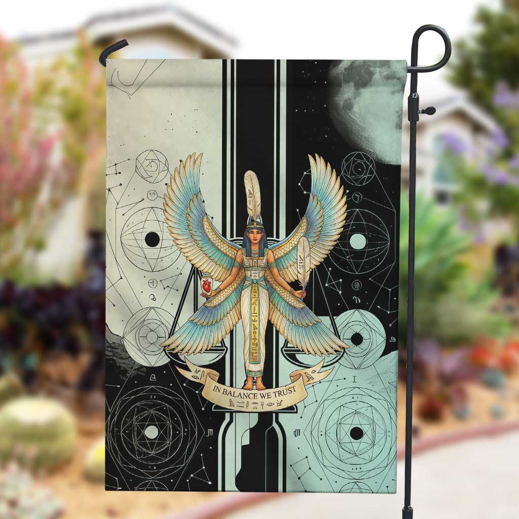 Ma’at Feather Egyptian Garden Flag with Scales Symbolizing Truth and Cosmic Balance