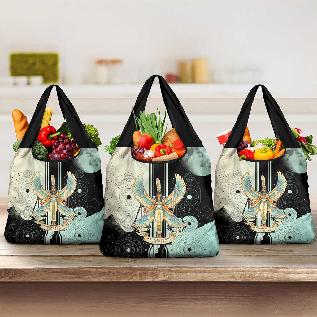 Ma’at Feather Egyptian Grocery Bag with Scales Symbolizing Truth and Cosmic Balance