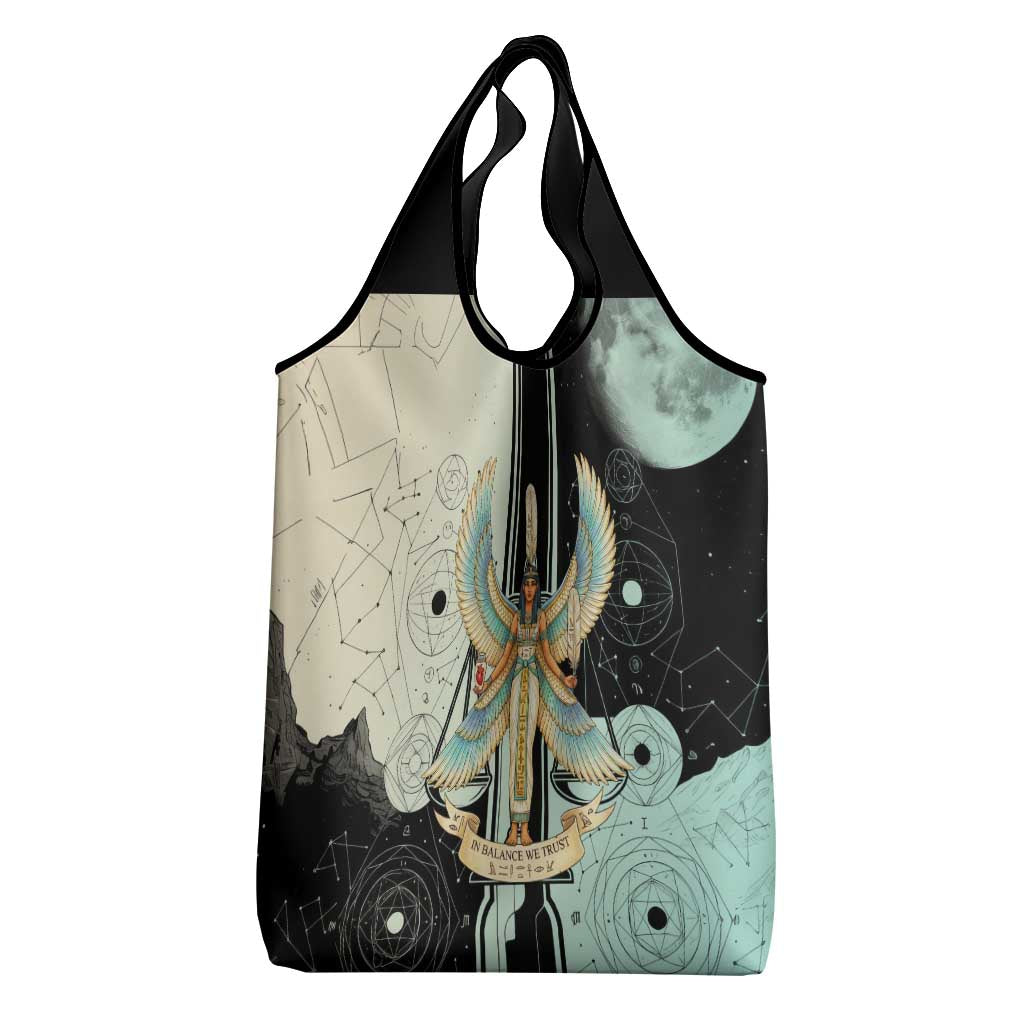 Ma’at Feather Egyptian Grocery Bag with Scales Symbolizing Truth and Cosmic Balance