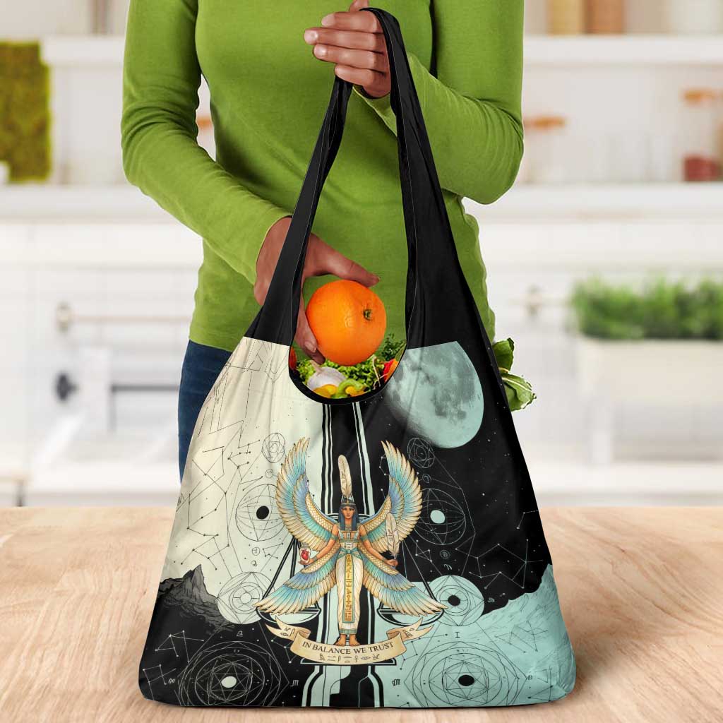 Ma’at Feather Egyptian Grocery Bag with Scales Symbolizing Truth and Cosmic Balance