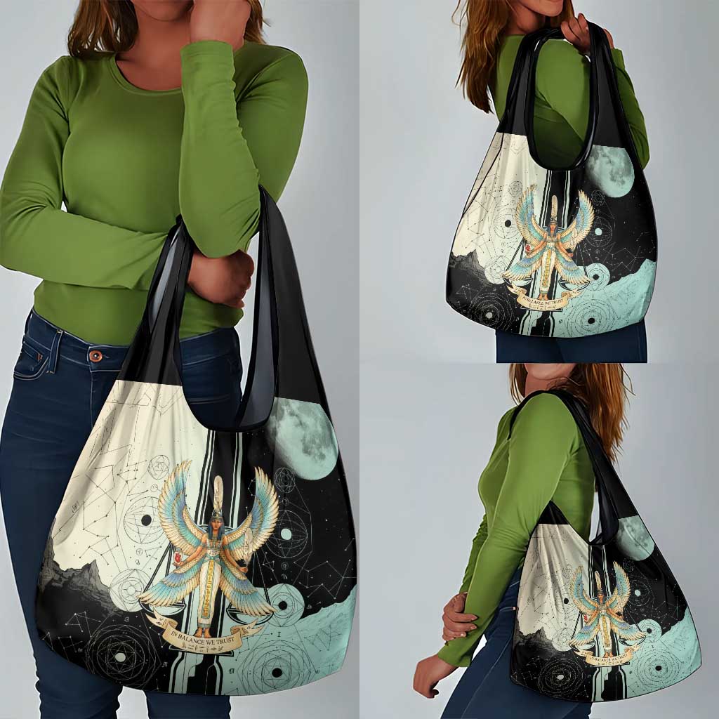 Ma’at Feather Egyptian Grocery Bag with Scales Symbolizing Truth and Cosmic Balance