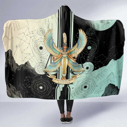 Ma’at Feather Egyptian Hooded Blanket with Scales Symbolizing Truth and Cosmic Balance
