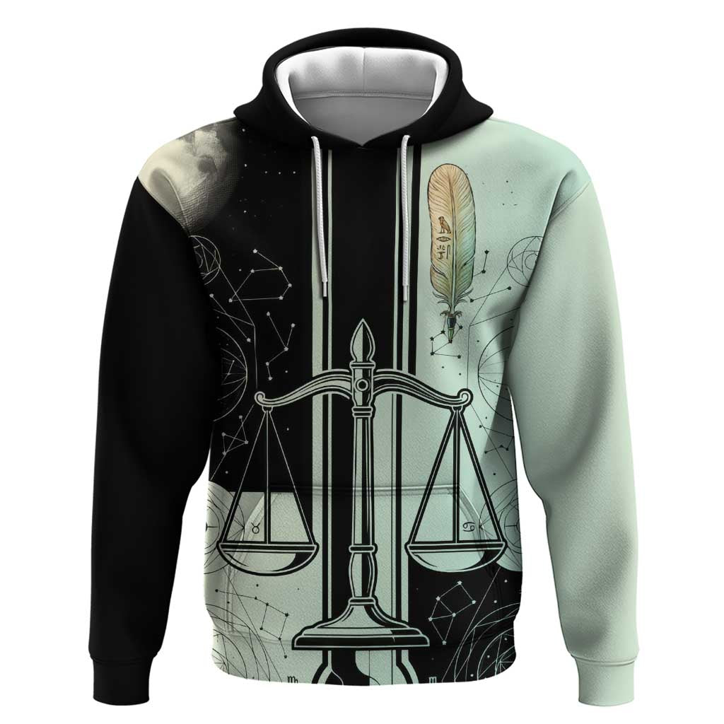 Ma’at Feather Egyptian Hoodie with Scales Symbolizing Truth and Cosmic Balance