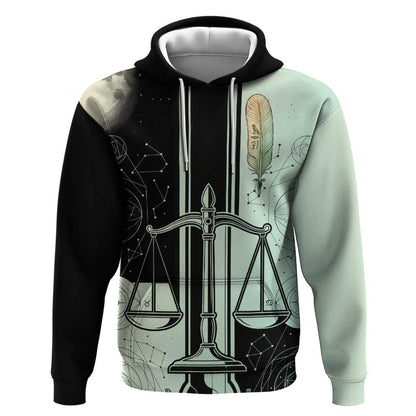 Ma’at Feather Egyptian Hoodie with Scales Symbolizing Truth and Cosmic Balance