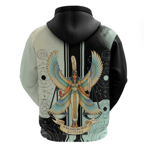 Ma’at Feather Egyptian Hoodie with Scales Symbolizing Truth and Cosmic Balance