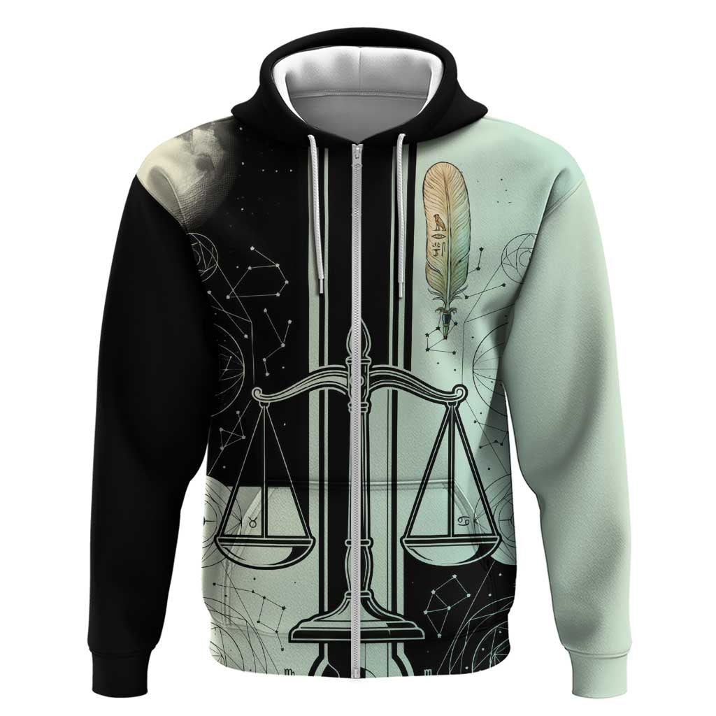 Ma’at Feather Egyptian Hoodie with Scales Symbolizing Truth and Cosmic Balance