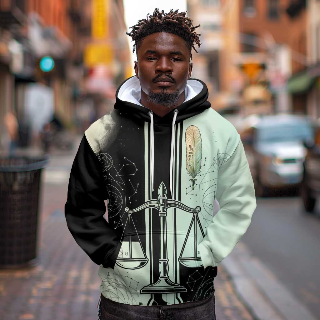 Ma’at Feather Egyptian Hoodie with Scales Symbolizing Truth and Cosmic Balance