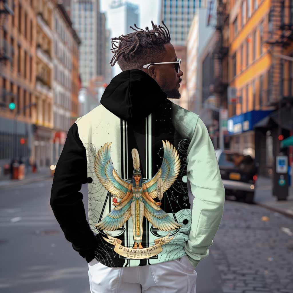 Ma’at Feather Egyptian Hoodie with Scales Symbolizing Truth and Cosmic Balance