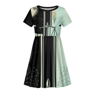 Ma’at Feather Egyptian Kid Short Sleeve Dress with Scales Symbolizing Truth and Cosmic Balance