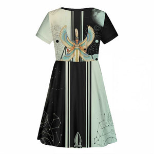 Ma’at Feather Egyptian Kid Short Sleeve Dress with Scales Symbolizing Truth and Cosmic Balance