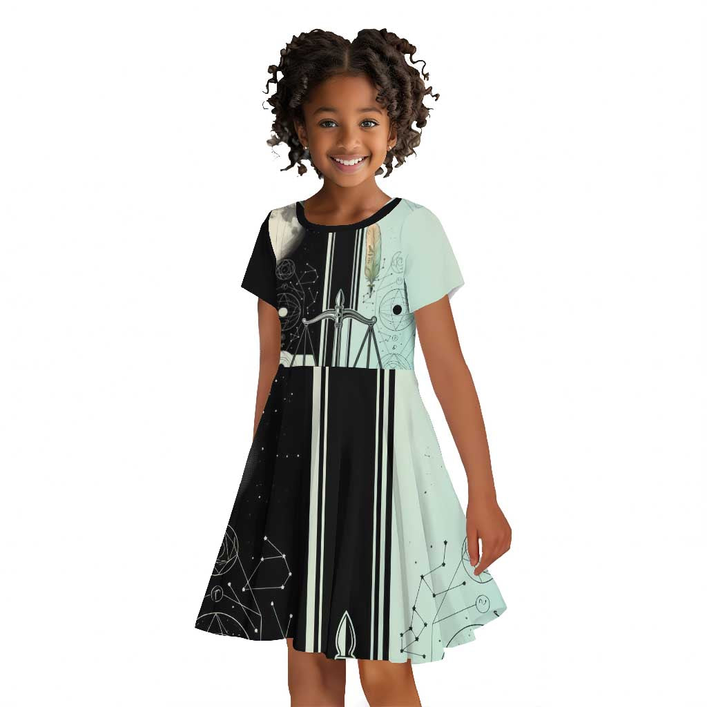 Ma’at Feather Egyptian Kid Short Sleeve Dress with Scales Symbolizing Truth and Cosmic Balance
