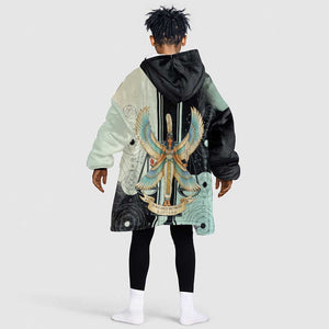 Ma’at Feather Egyptian Kid Wearable Blanket Hoodie with Scales Symbolizing Truth and Cosmic Balance