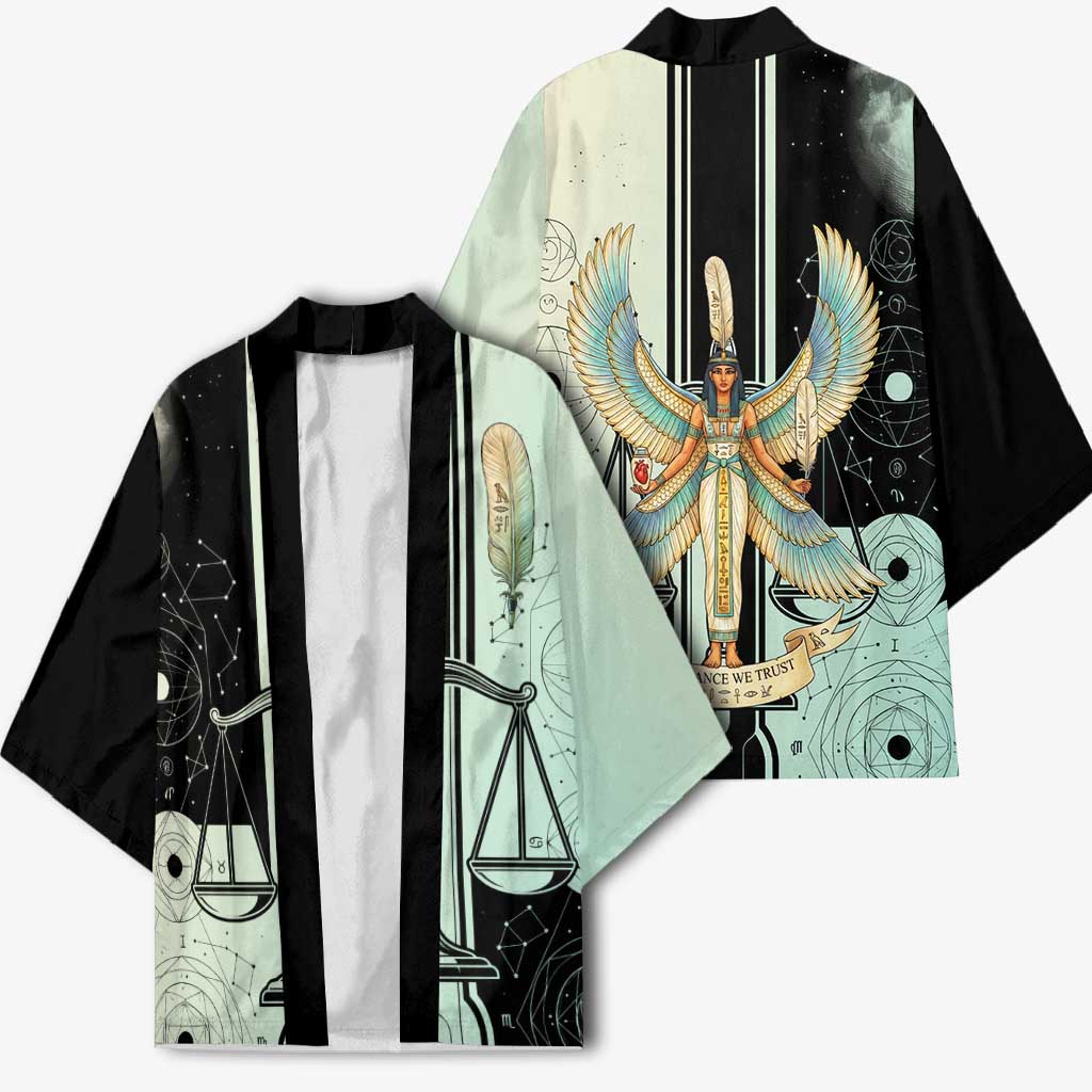 Ma’at Feather Egyptian Kimono with Scales Symbolizing Truth and Cosmic Balance