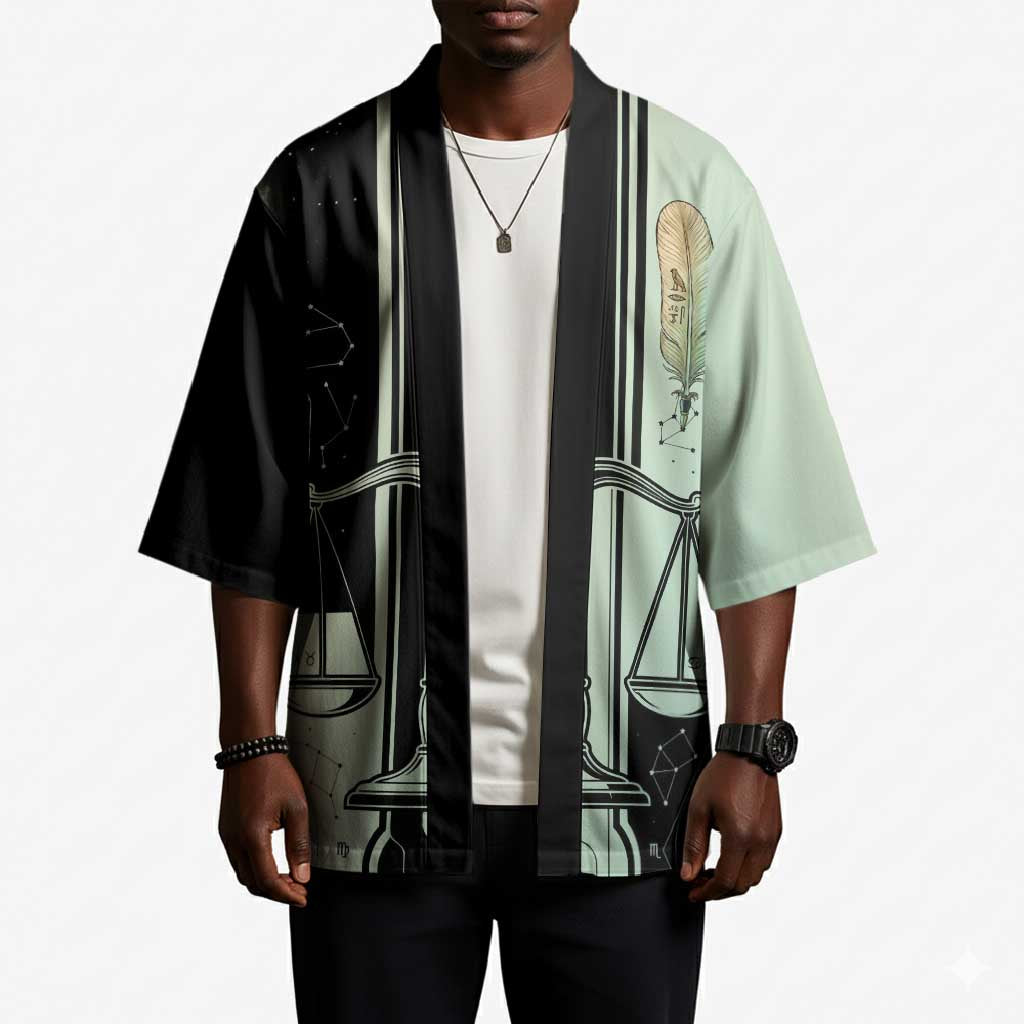 Ma’at Feather Egyptian Kimono with Scales Symbolizing Truth and Cosmic Balance