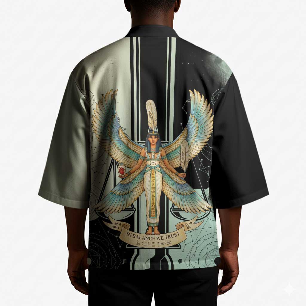 Ma’at Feather Egyptian Kimono with Scales Symbolizing Truth and Cosmic Balance