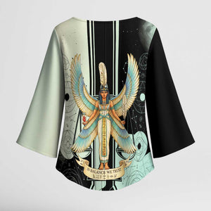Ma’at Feather Egyptian Kimono Sleeve Blouse with Scales Symbolizing Truth and Cosmic Balance