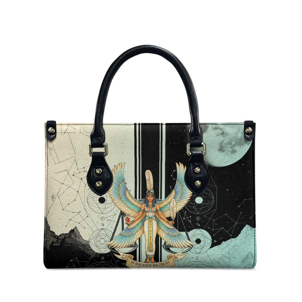 Ma’at Feather Egyptian Leather Bag with Scales Symbolizing Truth and Cosmic Balance