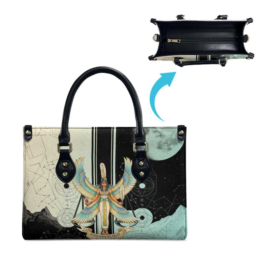 Ma’at Feather Egyptian Leather Bag with Scales Symbolizing Truth and Cosmic Balance