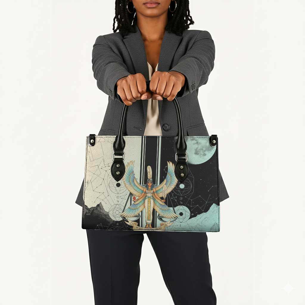 Ma’at Feather Egyptian Leather Bag with Scales Symbolizing Truth and Cosmic Balance