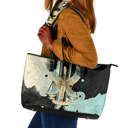 Ma’at Feather Egyptian Leather Tote Bag with Scales Symbolizing Truth and Cosmic Balance