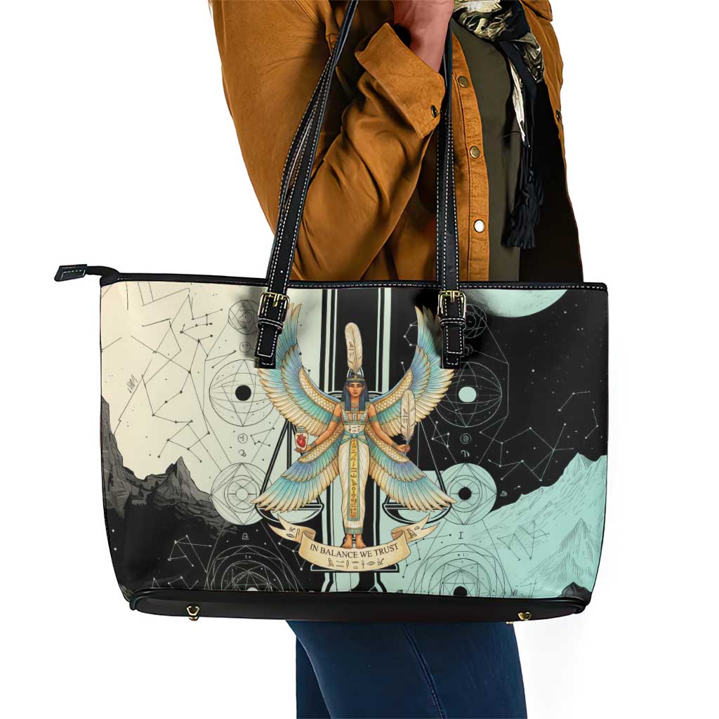 Ma’at Feather Egyptian Leather Tote Bag with Scales Symbolizing Truth and Cosmic Balance
