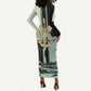Ma’at Feather Egyptian Long Sleeve Bodycon Dress with Scales Symbolizing Truth and Cosmic Balance