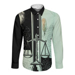 Ma’at Feather Egyptian Long Sleeve Button Shirt with Scales Symbolizing Truth and Cosmic Balance