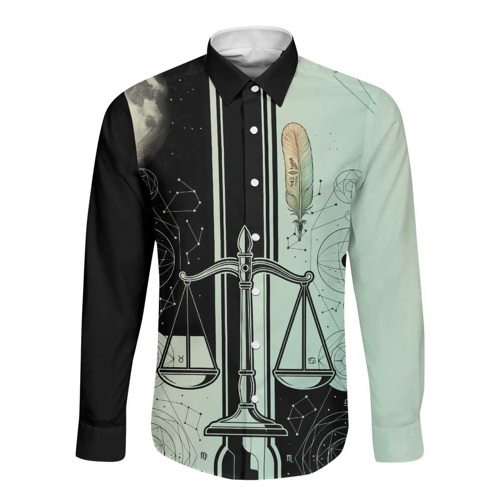 Ma’at Feather Egyptian Long Sleeve Button Shirt with Scales Symbolizing Truth and Cosmic Balance