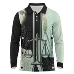 Ma’at Feather Egyptian Long Sleeve Polo Shirt with Scales Symbolizing Truth and Cosmic Balance